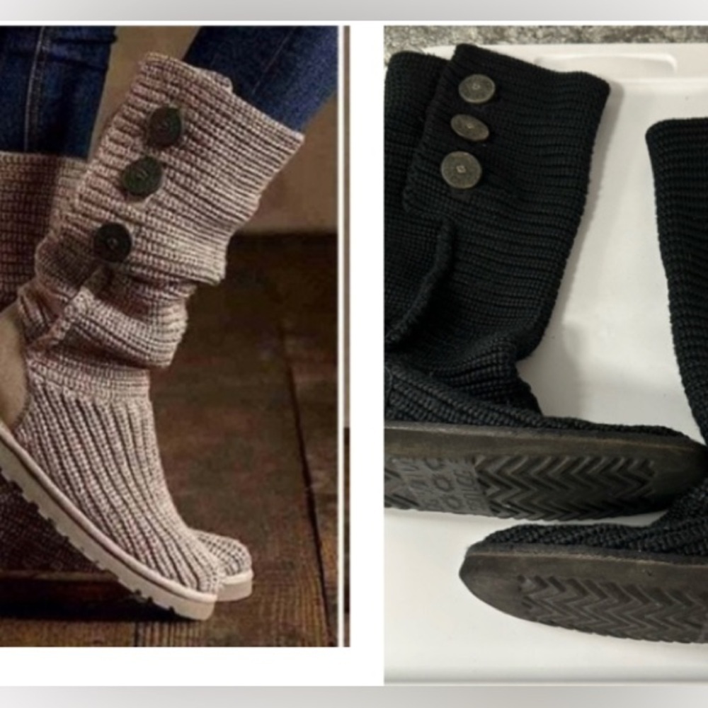 UGG Over the knee twisted black cable knit button detail fold over gorpcore boot